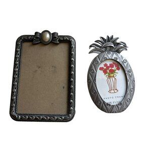 Decorative Silver Mini Photo Frames Set Of 2 With Pearl & Pineapple Design